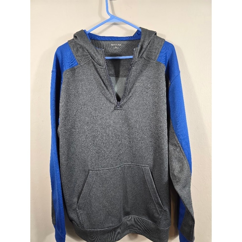 Sport-Tek Pullover Hoodie Activewear Half Zip‎ Sweatshirt Gray Blue XL